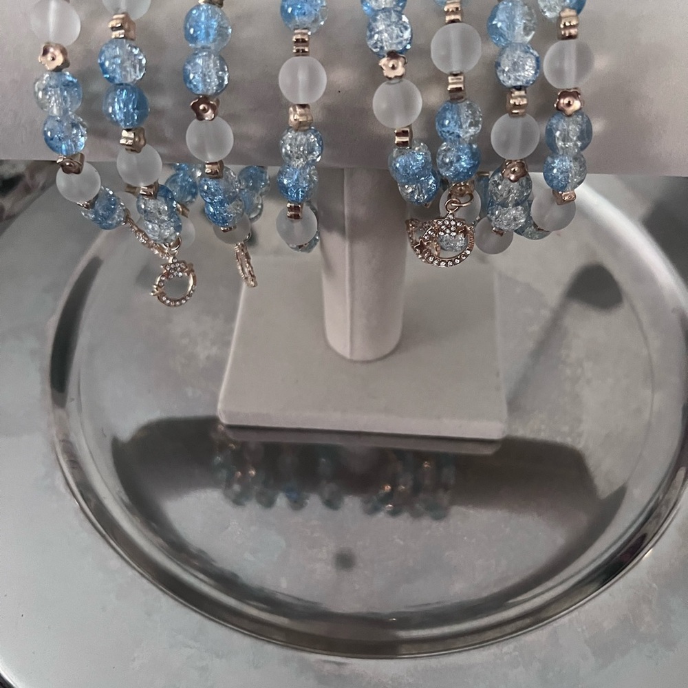 Elegant Blue and Silver Beaded Bracelet Set